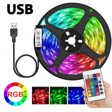 Світлодіодна стрічка 5 м RGB стрічка з пультом на чорній основі для дому 